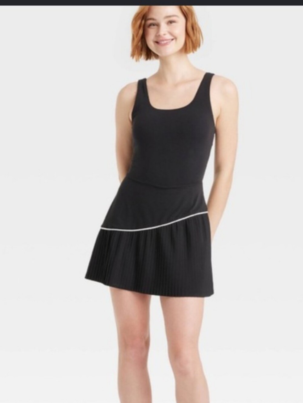 JoyLab Black Tank Mini Dress with White Contrast Piping